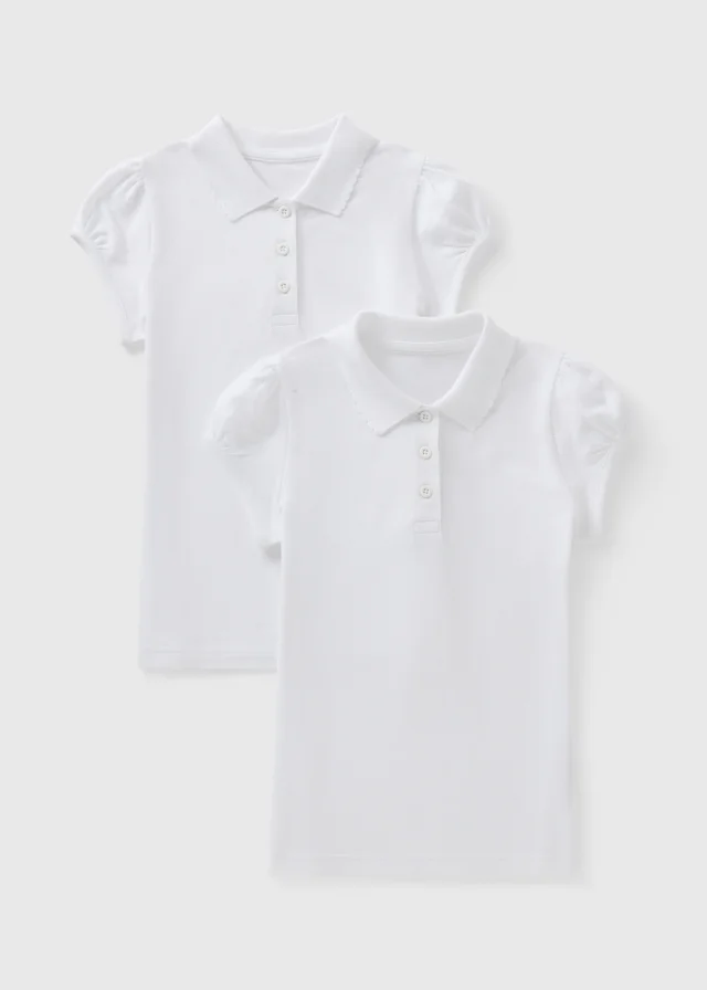 Girls 2 Pack White Scallop Collar School Polo Shirts (3-13yrs)