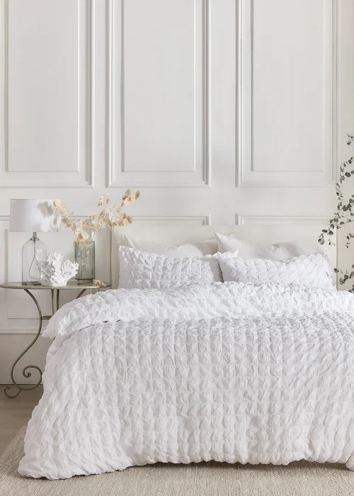 White Cotton Seersucker Duvet Set - Double Image 4