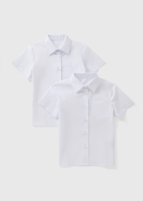 Girls 2 Pack White Regular Fit Short Sleeve School Blouses (4-16yrs) - Age 4 Years Image 1