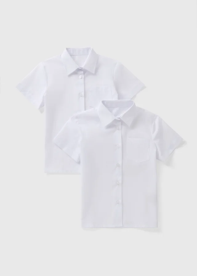 Girls 2 Pack White Regular Fit Short Sleeve School Blouses (4-16yrs)