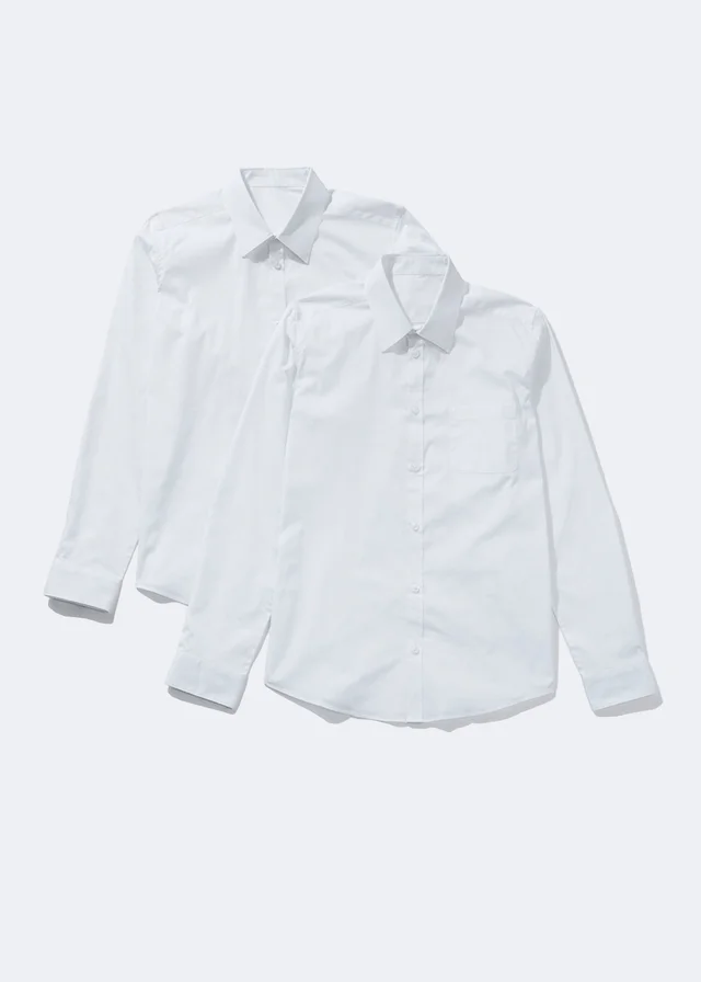 Boys 2 Pack White Skinny Stretch School Shirts (8-16yrs)