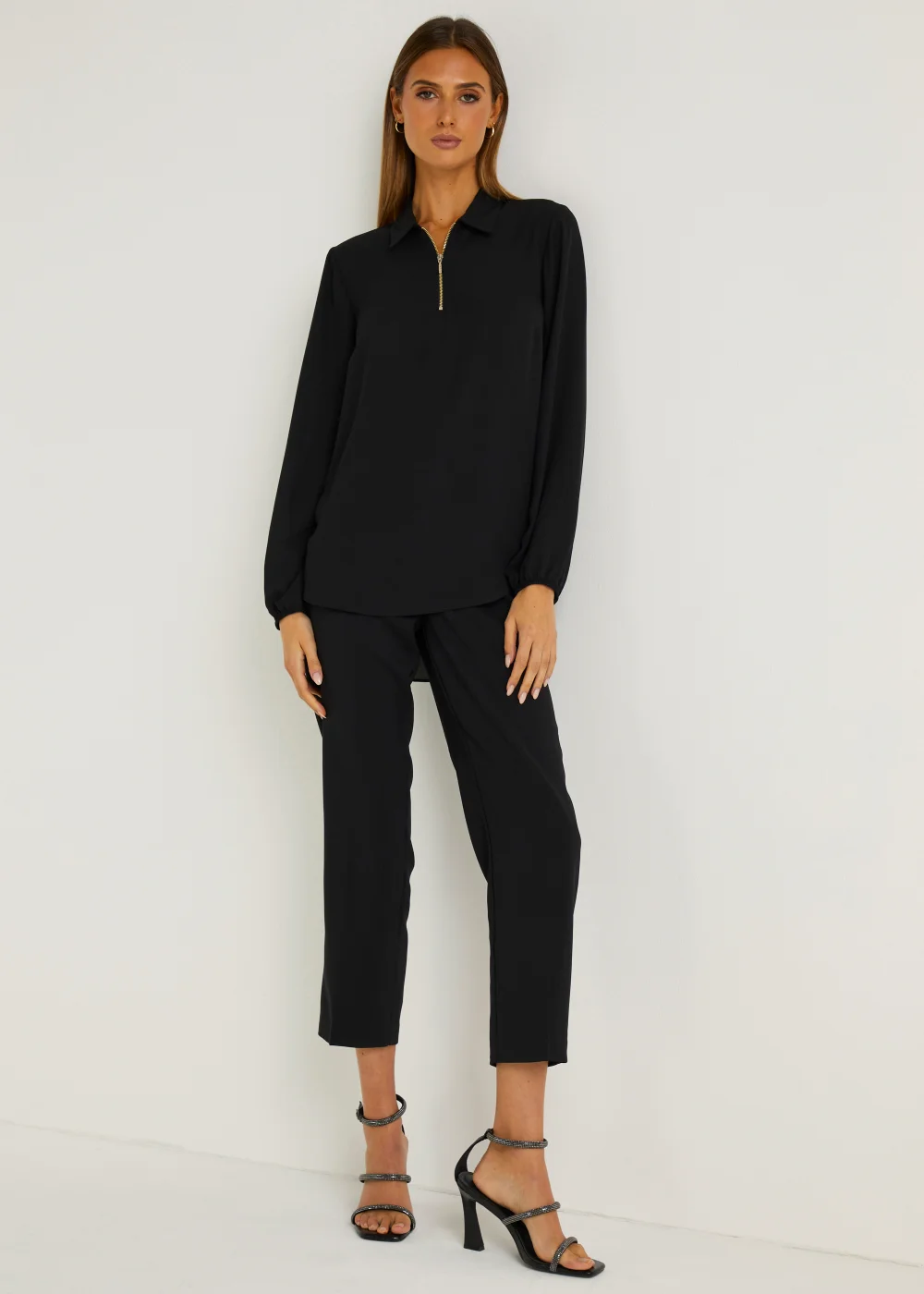 Et Vous Black Straight Fit Trousers (Short) - Size 8 Image 1