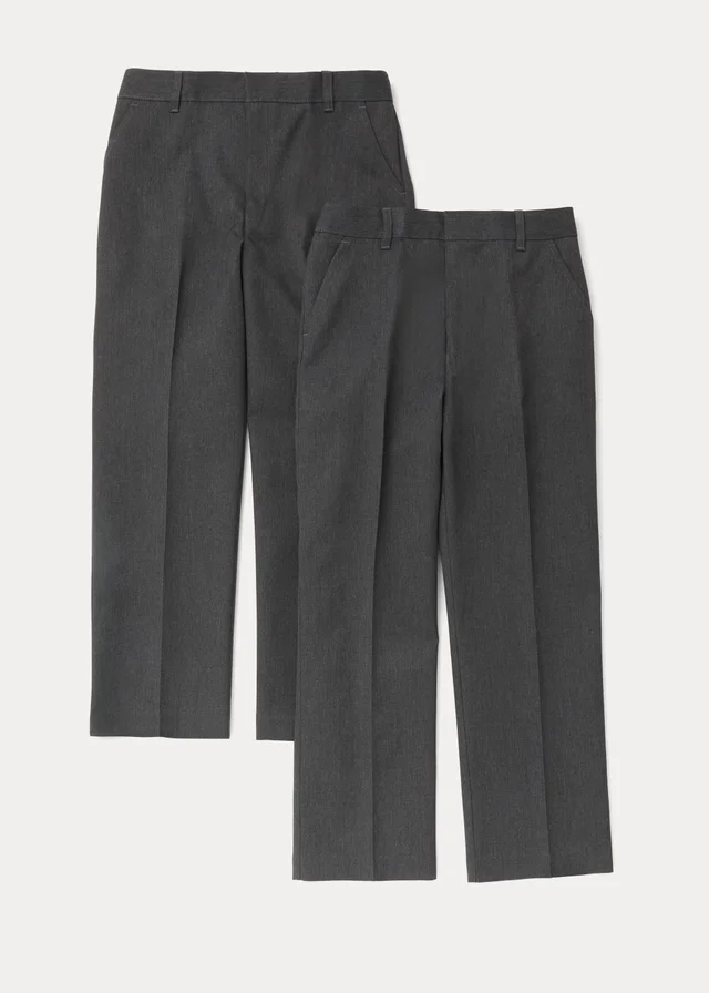 Boys 2 Pack Grey Plus Fit School Trousers (6-13yrs)
