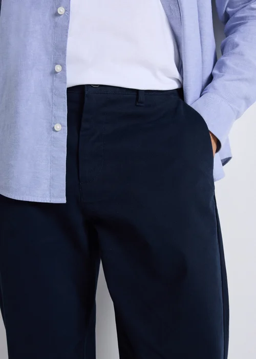 Navy Straight Fit Stretch Chinos - 30 Waist Regular Image 2