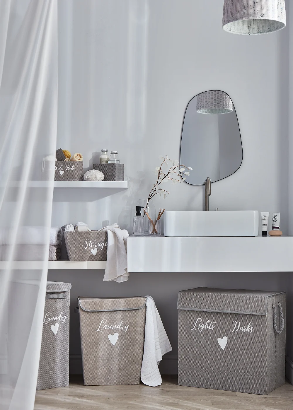 Grey Narrow Laundry Basket (40cm x 21cm x 60cm) Image 2