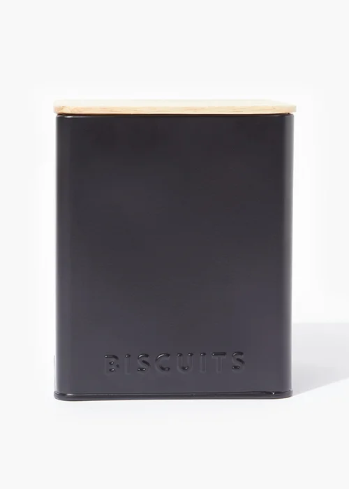 Black Metal Lidded Biscuit Tin Image 1