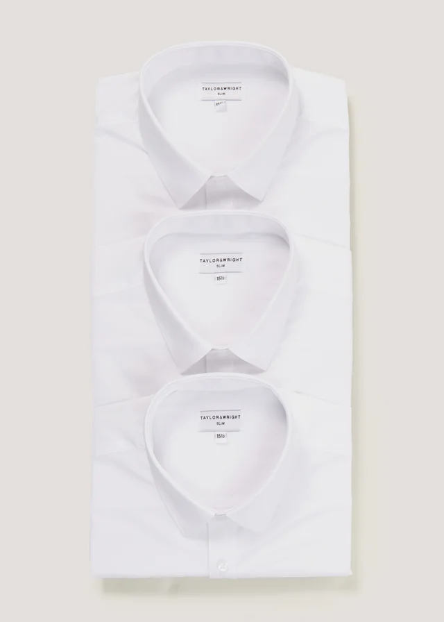 Taylor & Wright 3 Pack White Easy Care Slim Fit Shirts
