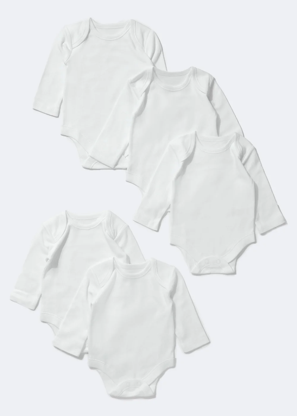 Baby 5 Pack White Long Sleeve Bodysuits (Tiny Baby-36mths) - First Size Image 1