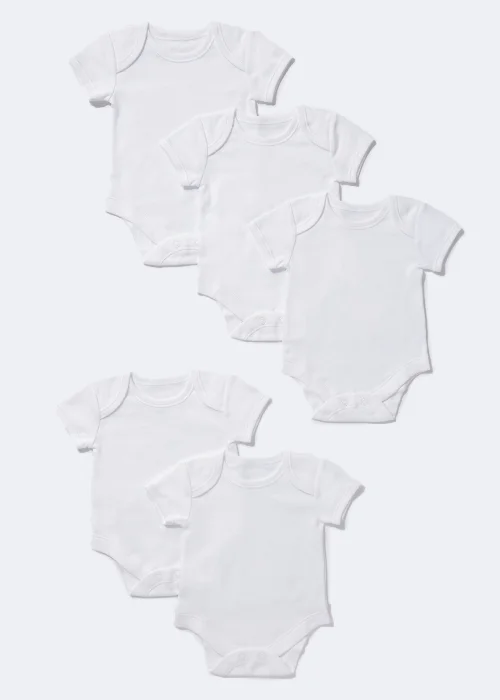 Baby 5 Pack White Bodysuits (Tiny Baby-36mths) - First Size Image 1