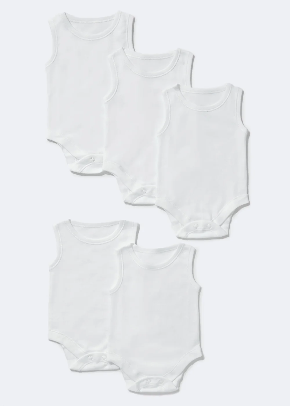 Baby 5 Pack White Sleeveless Bodysuits (Newborn-36mths) - Up to 1 Month Image 1
