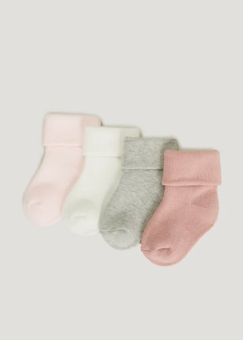 Unisex 4 Pack Pink Terry Tot Baby Socks (Newborn-12mths) - Newborn Image 1