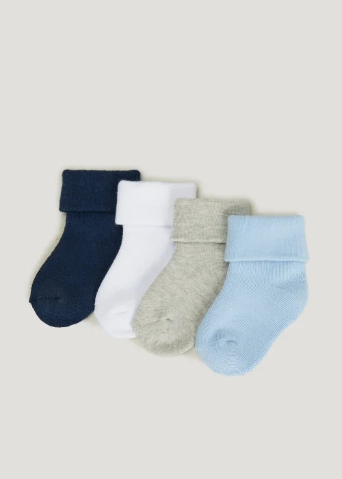 4 Pack Baby Blue Terry Socks (Newborn-12mths) - Newborn Image 1