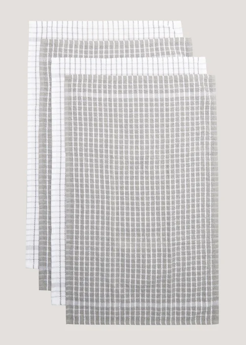 4 Pack Grey Check Terry Tea Towels Image 1
