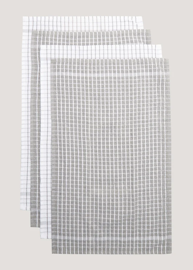 4 Pack Grey Check Terry Tea Towels