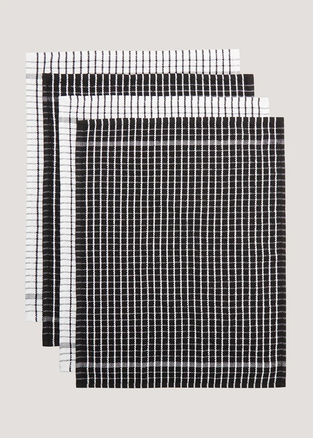 4 Pack Black Check Terry Tea Towels