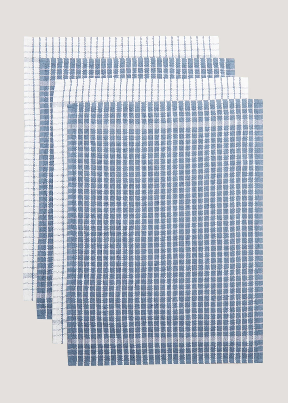 4 Pack Blue Check Terry Tea Towels (60cm x 45cm) Image 1