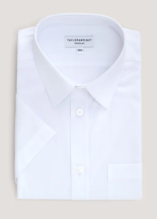 Taylor & Wright White Easy Care Regular Fit Short Sleeve Shirt - 14.5 Collar Image 5