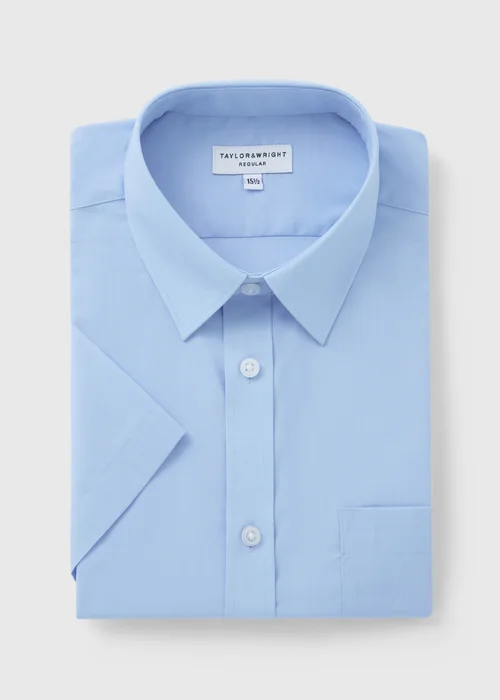 Taylor & Wright Blue Easy Care Regular Fit Short Sleeve Shirt - 14.5 Collar Image 4