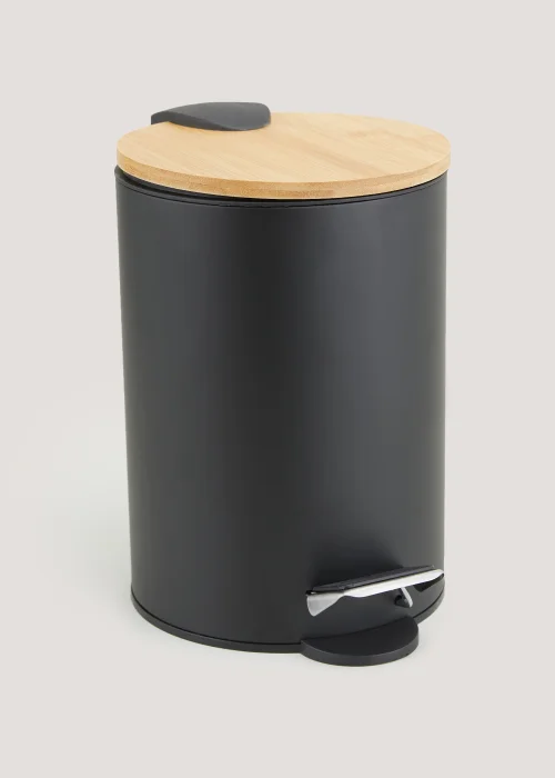 Black Metal & Bamboo Bin Image 1