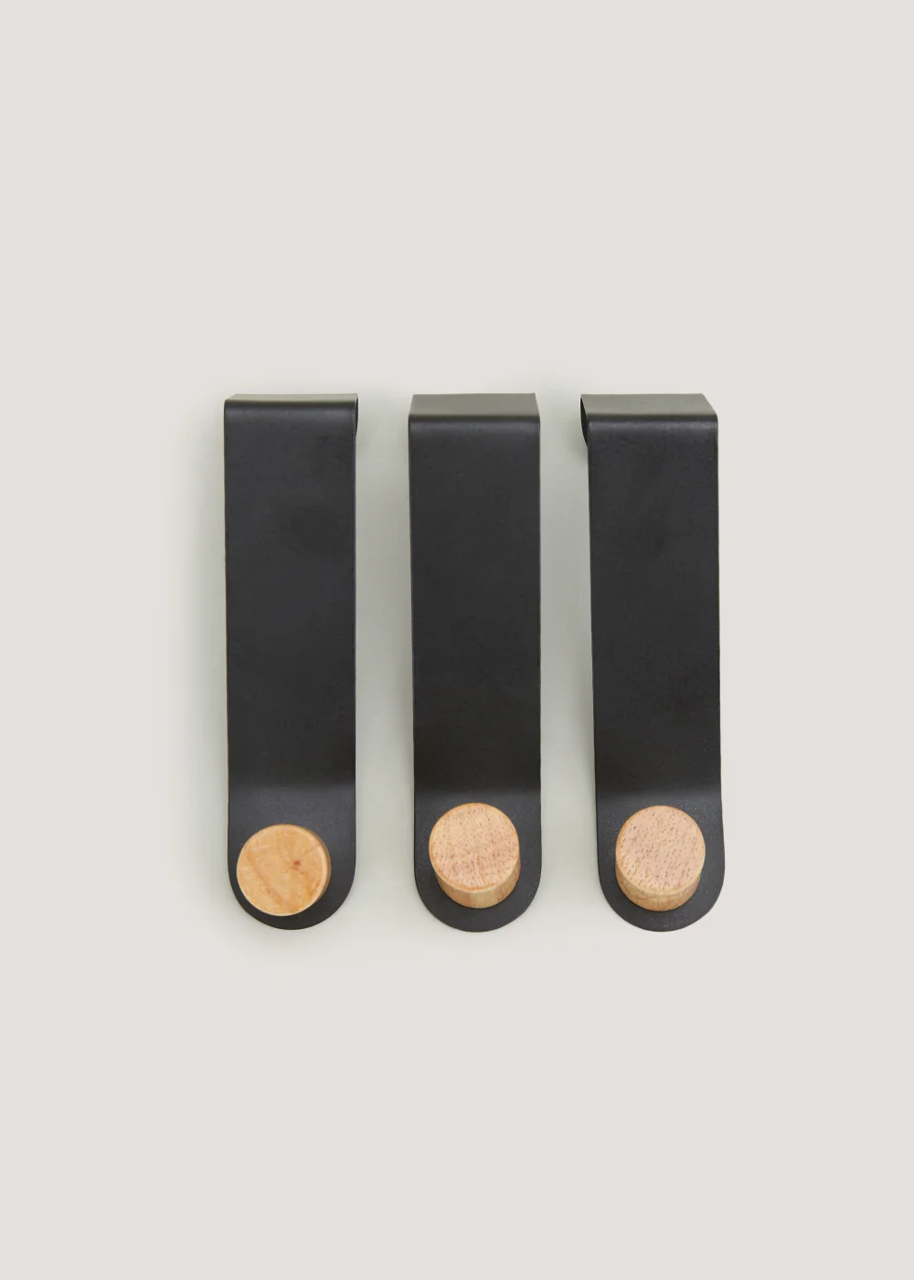 3 Pack Black Metal & Wood Hooks (12cm x 3cm x 3cm) Image 1