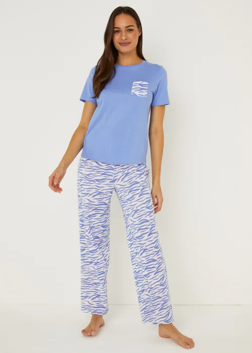 Blue Zebra Print Wide Leg Pyjama Set - Extra small Image 1