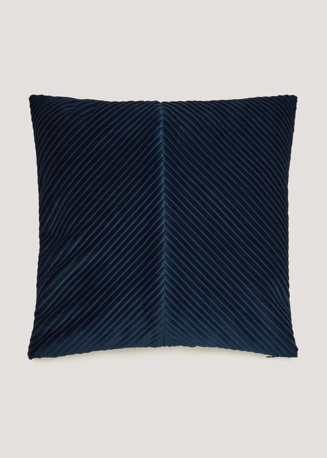 Navy Pleated Velvet Cushion