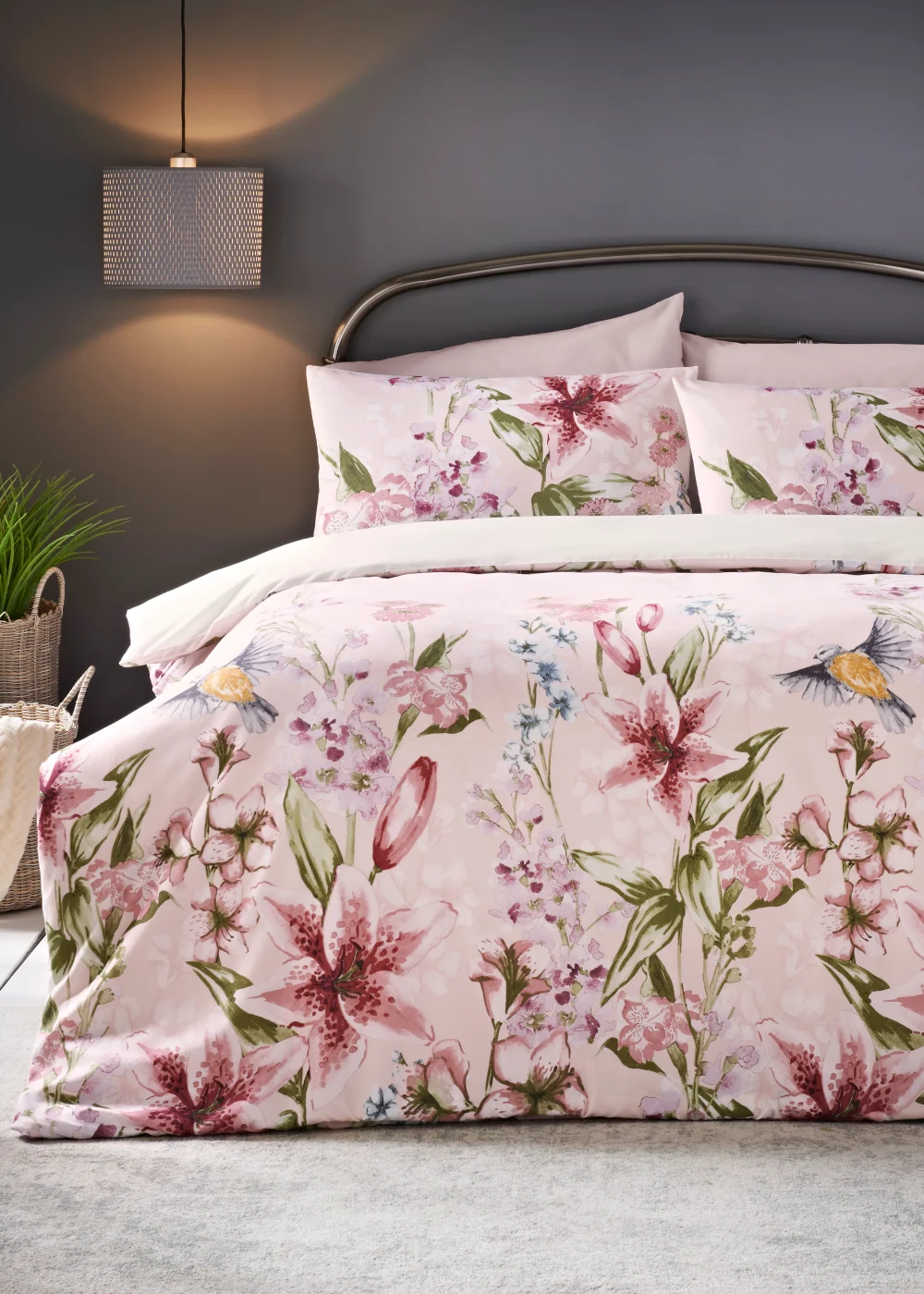 Pink Trailing Floral Reversible Duvet Set - Single Image 1
