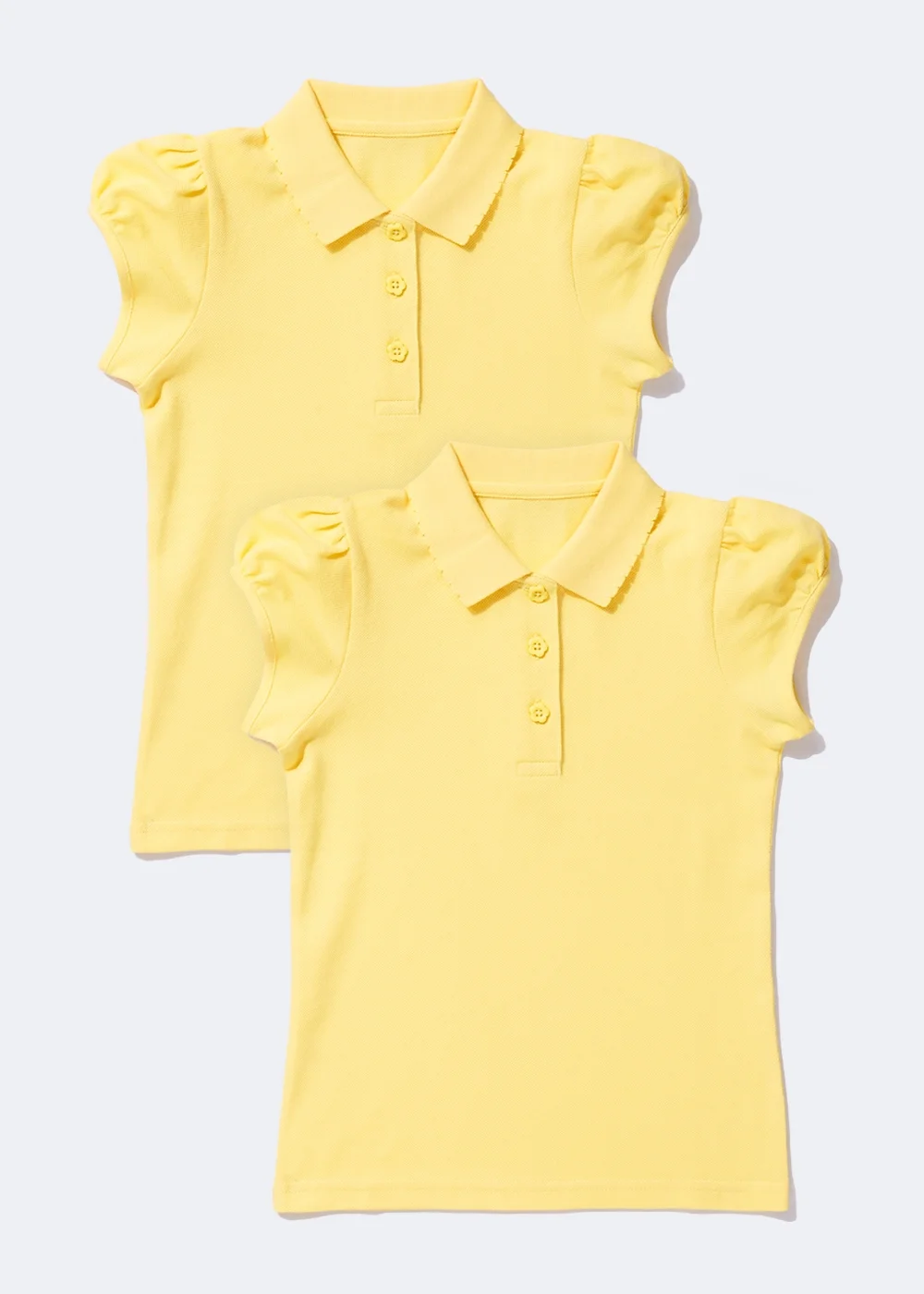 Girls 2 Pack Yellow Pretty Scallop Collar School Polo Shirts (3-13yrs) - Age 8 Years Image 1