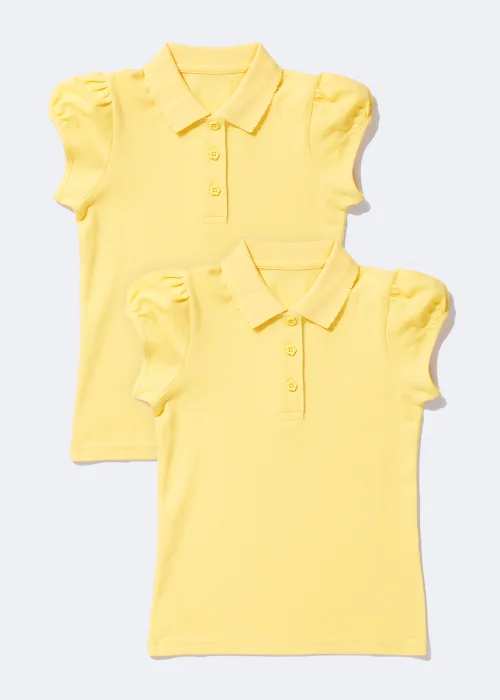 Girls 2 Pack Yellow Pretty Scallop Collar School Polo Shirts (3-13yrs) - Age 8 Years Image 1