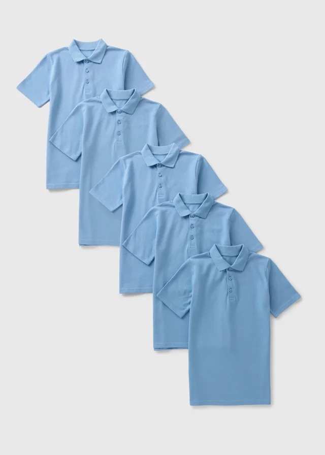Kids 5 Pack Pale Blue School Polo Shirts (3-16yrs)