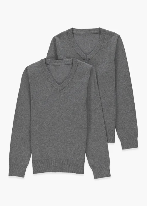 Kids 2 Pack Grey V-Neck School Jumpers (3-13yrs) - Age 3 Years Image 1