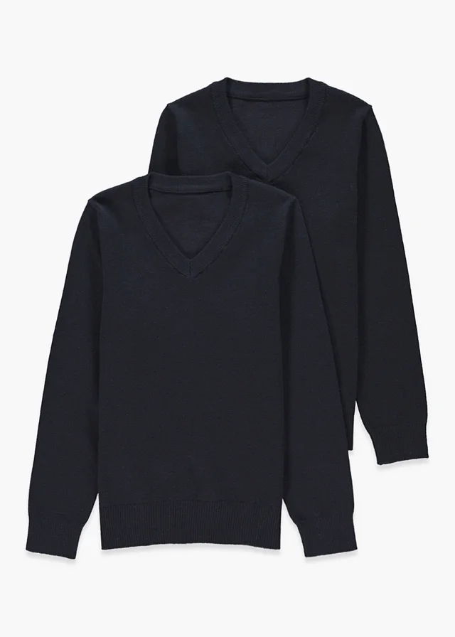 Kids 2 Pack Navy V-Neck School Jumpers (3-13yrs)