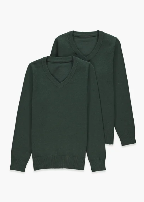 Kids 2 Pack Green V-Neck School Jumpers (3-13yrs) - Age 5 Years Image 1
