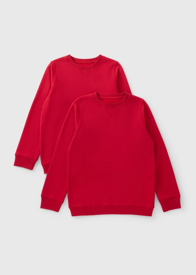 Kids 2 Pack Red Crew Neck School Sweatshirts (3-13yrs)