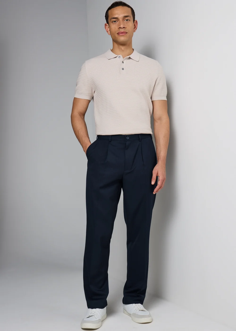 Taylor & Wright Navy Regular Fit Flexi Waist Trousers - 32 Waist 29 Leg Image 1