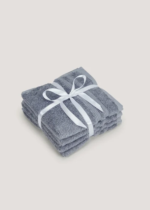 4 Pack Blue 100% Egyptian Cotton Face Cloths Image 1