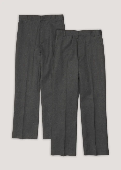 Boys 2 Pack Grey Regular Fit Longer Length School Trousers (3-13yrs) - Age 3 Years Image 1