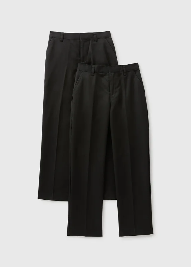 Boys 2 Pack Black Regular Fit Long Length School Trousers (3-16yrs)