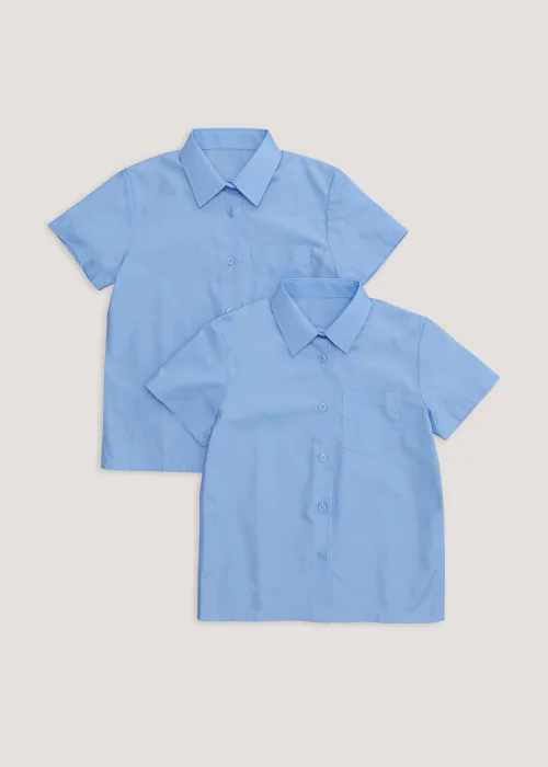 Girls 2 Pack Blue Regular Fit Short Sleeve School Blouses (4-16yrs) - Age 5 Years Image 1
