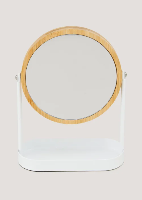 White Metal & Bamboo Mirror (25cm x 19cm x 8cm) Image 1