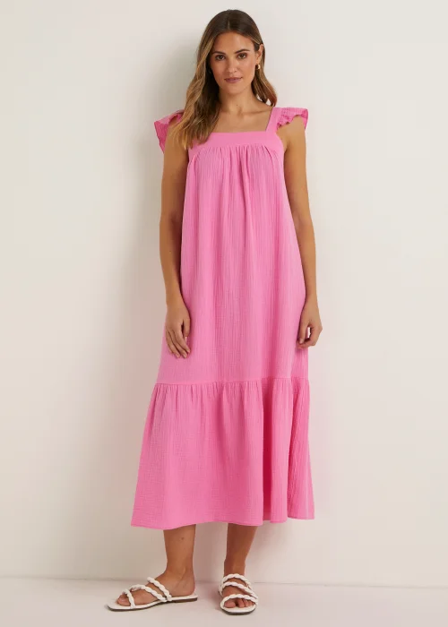 Pink Double Cloth Frill Midi Dress - 8 Image 1