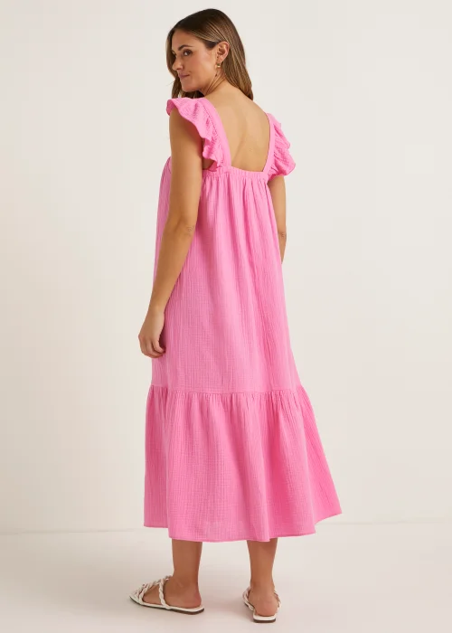 Pink Double Cloth Frill Midi Dress - 8 Image 2
