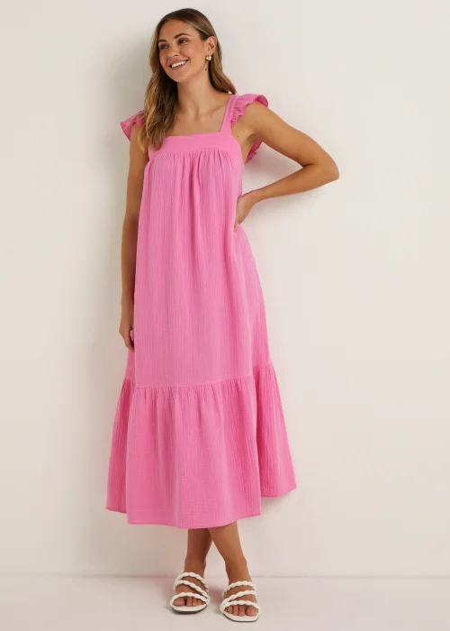 Pink Double Cloth Frill Midi Dress - 8 Image 4