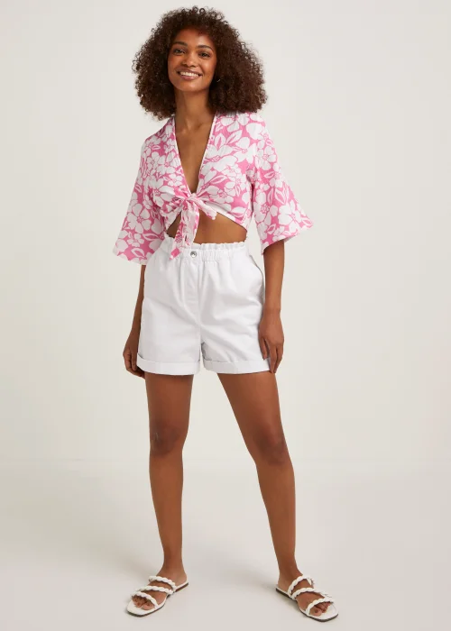 Pink & White Print Double Cloth Tie Co-Ord Beach Top - Extra small Image 4
