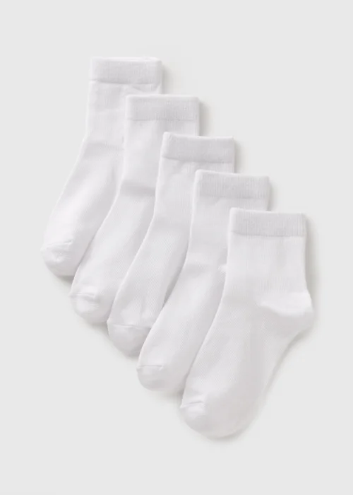 Kids 5 Pack White Ankle Socks (Younger 6-Older 5.5) - Sizes 6 - 8.5 Image 1