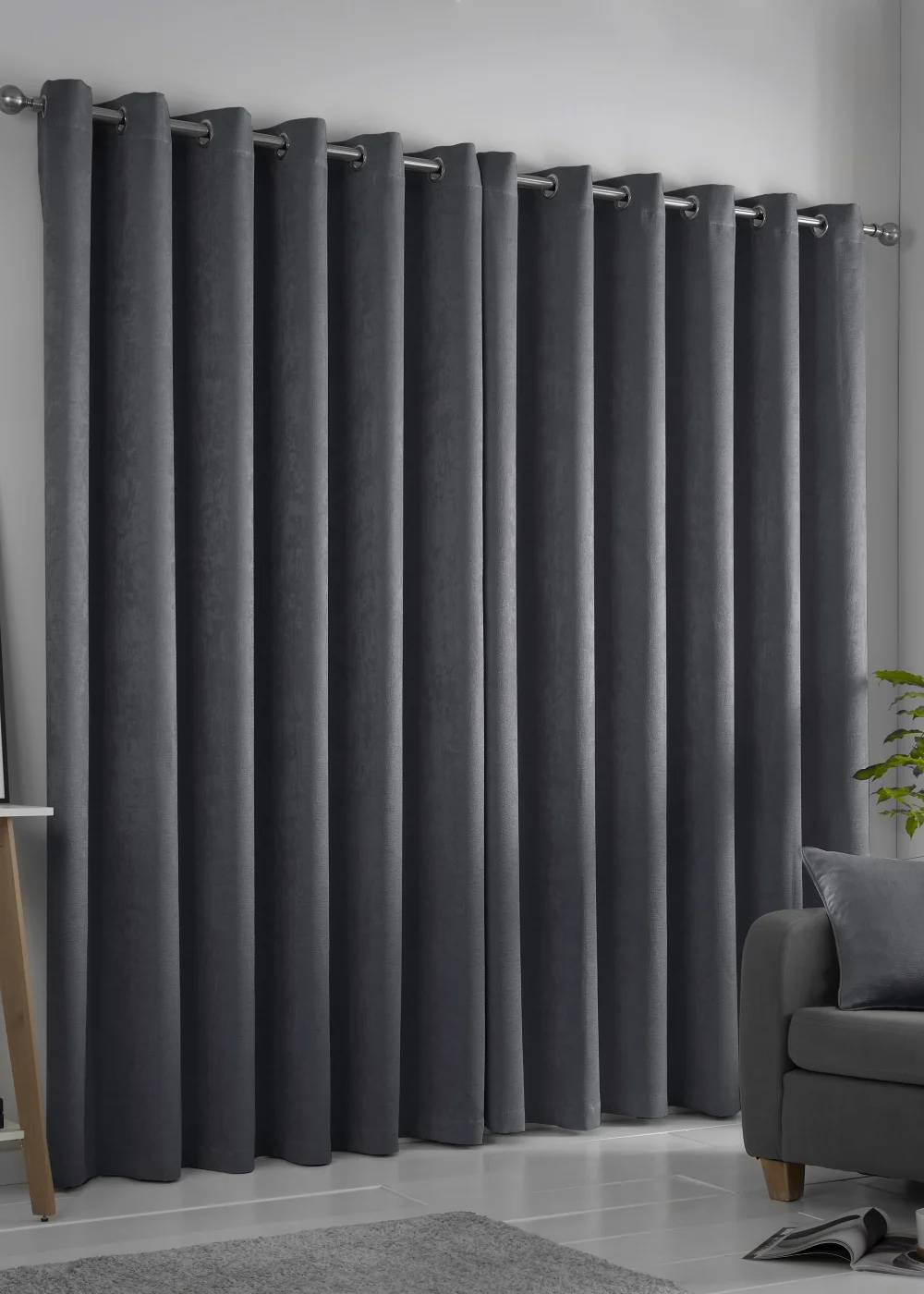 Fusion Strata Dimout Grey Eyelet Curtains - 46W X 54D (116x137cm) Image 3