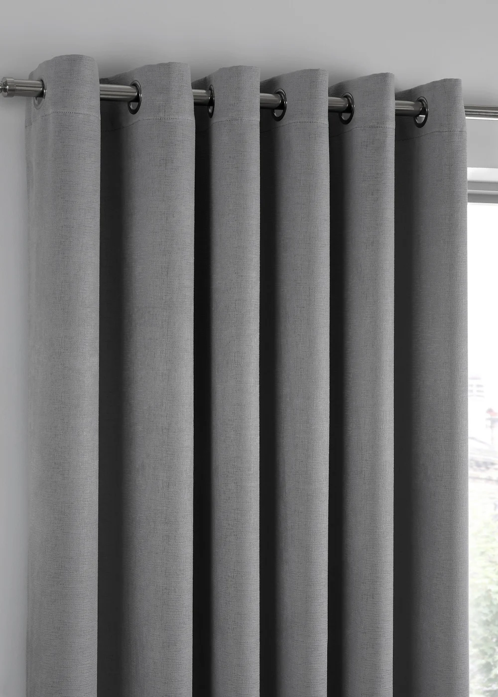 Fusion Strata Dimout Silver Eyelet Curtains - 46W X 54D (116x137cm) Image 2