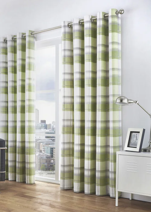 Fusion Balmoral Check Green Eyelet Curtains - 46W X 54D (116x137cm) Image 3