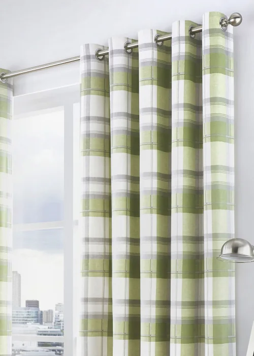 Fusion Balmoral Check Green Eyelet Curtains - 46W X 54D (116x137cm) Image 2