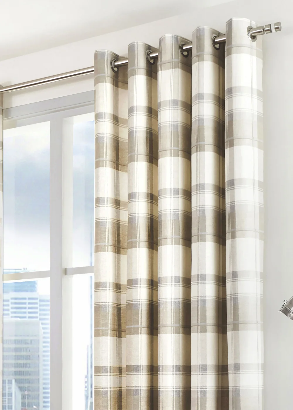 Fusion Balmoral Check Natural Eyelet Curtains - 46W X 54D (116x137cm) Image 2